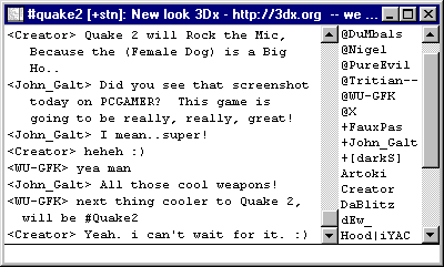 Picture of #Quake2 chat window on September 4th, 1997 at 2:48PM EST